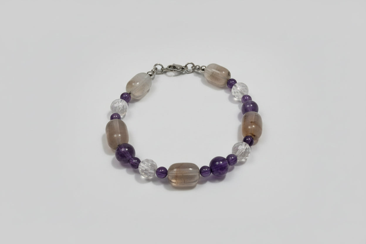 Pulseira Ágata, Ametista e Quartzo Rosa
