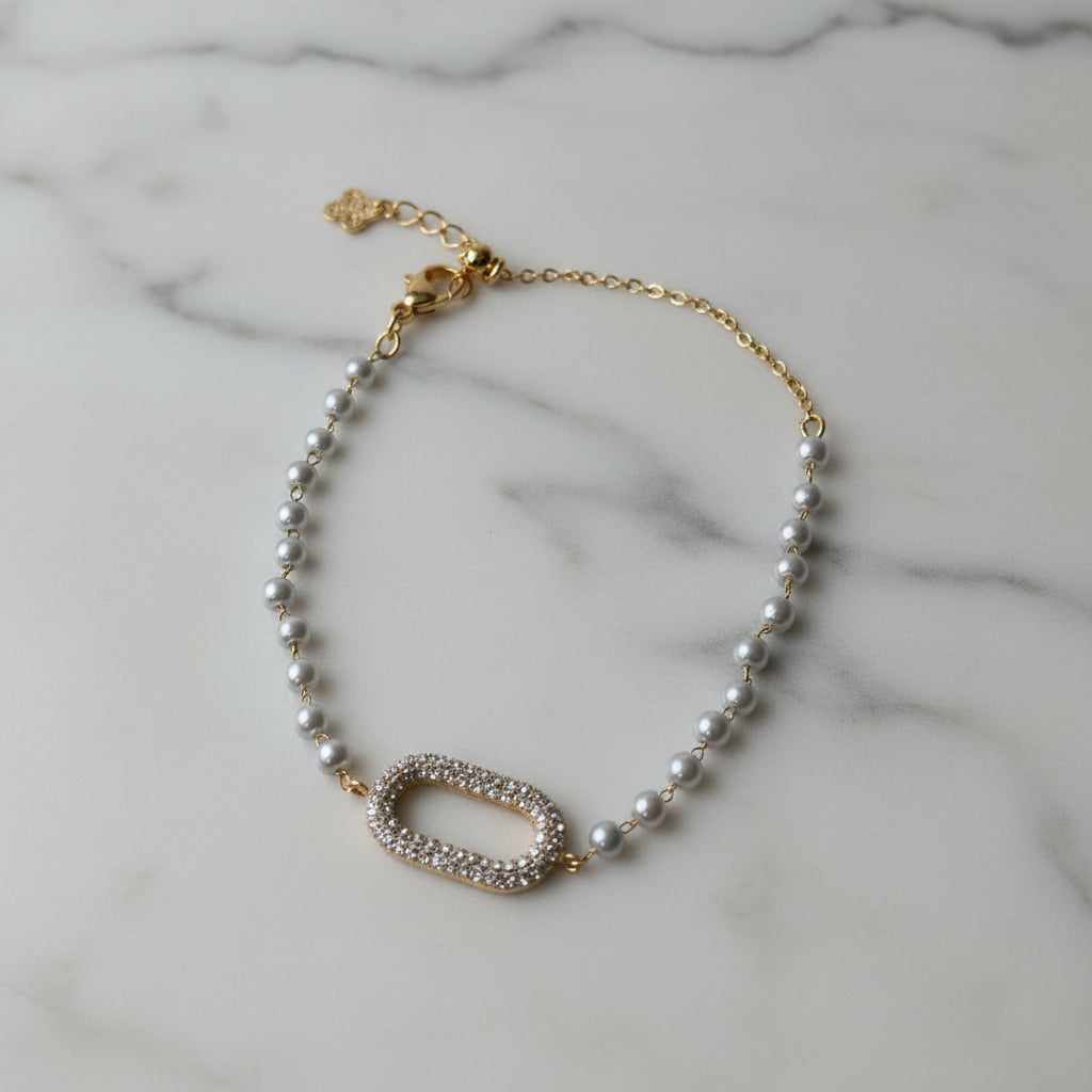 Pulseira Pérola & Oval Cristal