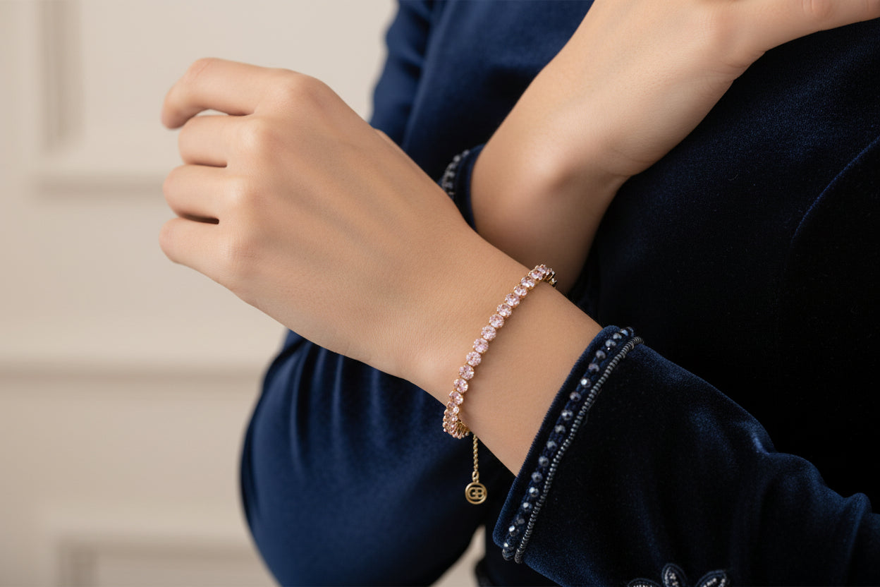 Pulseira Riviera Oval | Dourado & Rosa